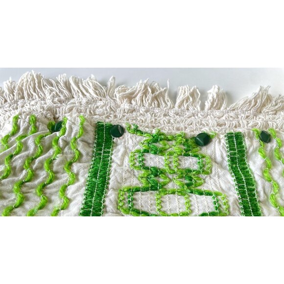 Vintage 70s cushion pillow cover, embroidered decorative square slip, 13" - Picture 7 of 10